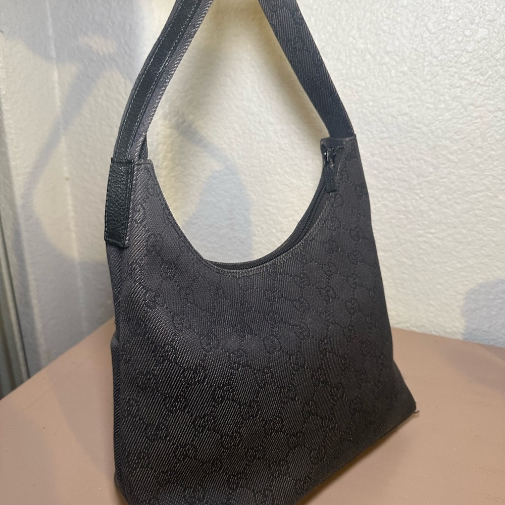 Vintage Gucci Black Denim Monogram Shoulder Bag - Picture 2 of 8